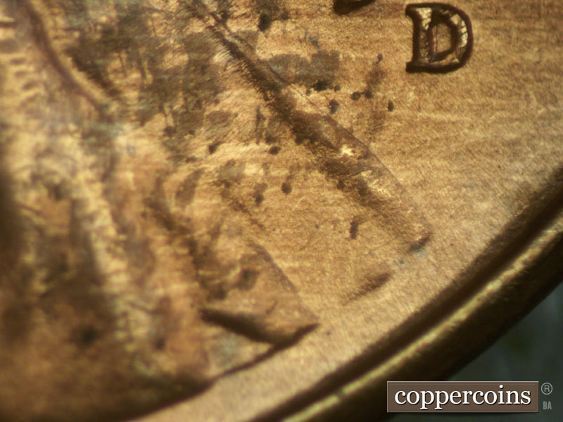 Die-stage B marker on 1937D•1MM•002 (1937 Repunched Mint Mark).