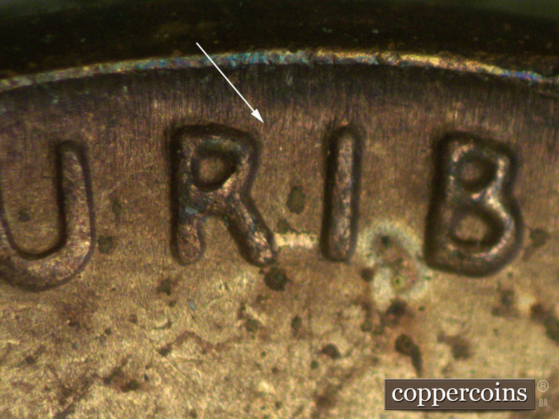 Die-stage B marker on 1937D•1MM•002 (1937 Repunched Mint Mark).