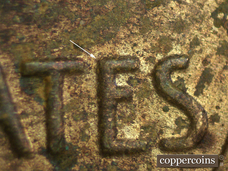 Die-stage B marker on 1937D•1MM•002 (1937 Repunched Mint Mark).