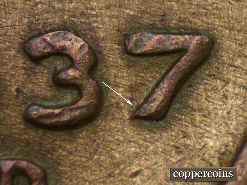 Die-stage C marker on 1937D•1MM•002 (1937 Repunched Mint Mark).