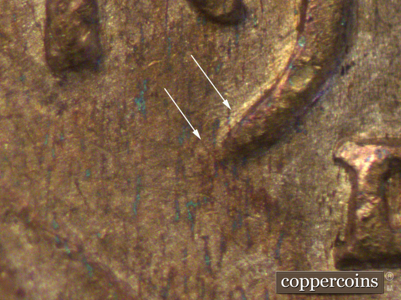 Die-stage B marker on 1937D•1MM•004 (1937 Repunched Mint Mark).