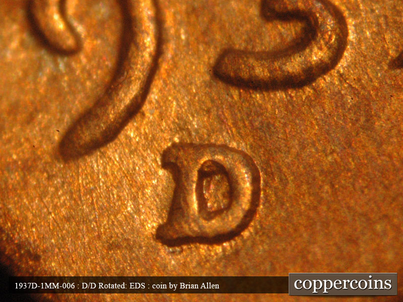 Die-stage A marker on 1937D•1MM•006 (1937 Repunched Mint Mark).
