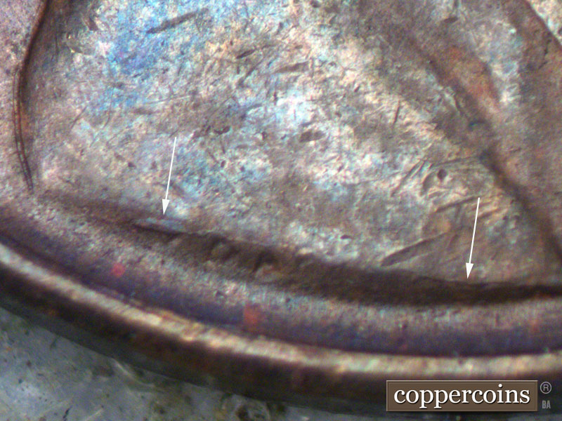 Die-stage B marker on 1937D•1MM•007 (1937 Repunched Mint Mark).