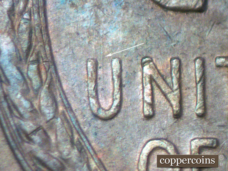 Die-stage B marker on 1937D•1MM•007 (1937 Repunched Mint Mark).