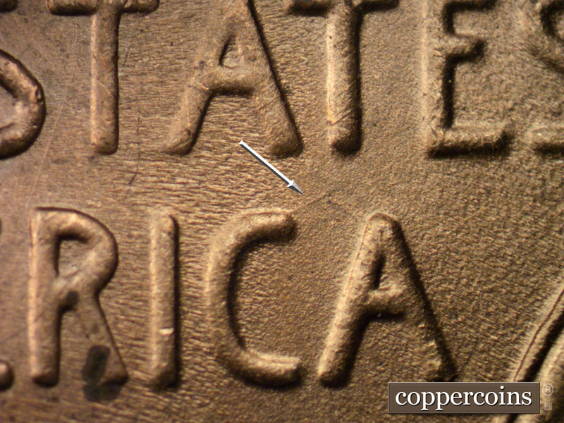 Die-stage B marker on 1937D•1MM•008 (1937 Repunched Mint Mark).