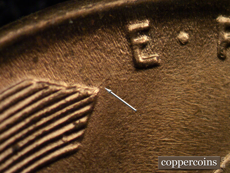 Die-stage B marker on 1937D•1MM•008 (1937 Repunched Mint Mark).