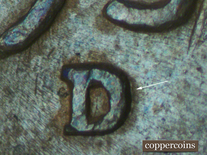 Die-stage C marker on 1937D•1MM•010 (1937 Repunched Mint Mark).