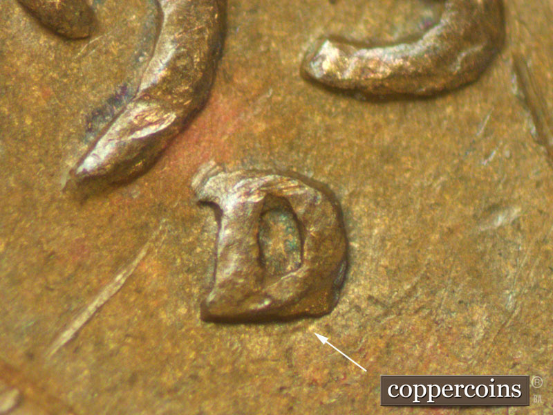 Die-stage A marker on 1937D•1MM•014 (1937 Repunched Mint Mark).