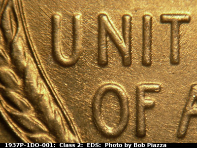 Die-stage A marker on 1937P•1DO•001 (1937 Doubled Die Obverse).