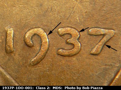 1937 Lincoln cent obverse, CopperCoins die 1937P•1DO•001.
