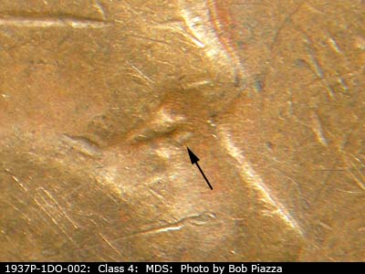1937 Lincoln cent obverse, CopperCoins die 1937P•1DO•002.