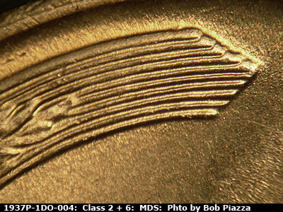 Die-stage B marker on 1937P•1DO•004 (1937 Doubled Die Obverse).