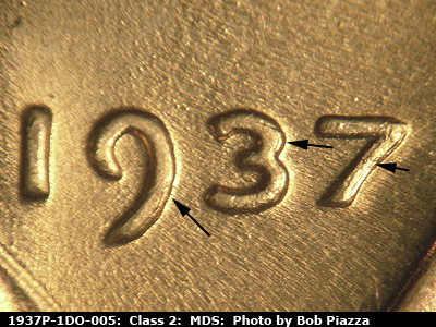1937 Lincoln cent obverse, CopperCoins die 1937P•1DO•005.