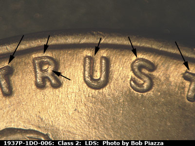 Die-stage C marker on 1937P•1DO•006 (1937 Doubled Die Obverse).