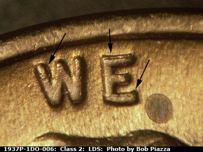 Die-stage C marker on 1937P•1DO•006 (1937 Doubled Die Obverse).