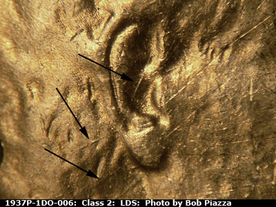 Die-stage C marker on 1937P•1DO•006 (1937 Doubled Die Obverse).