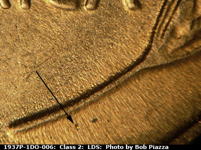 Die-stage C marker on 1937P•1DO•006 (1937 Doubled Die Obverse).