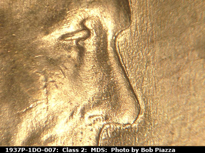Die-stage B marker on 1937P•1DO•007 (1937 Doubled Die Obverse).