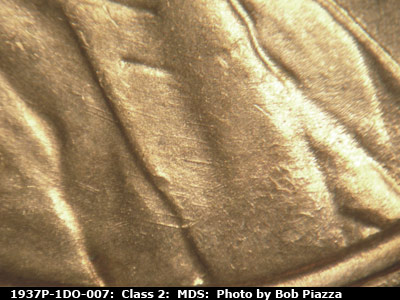 Die-stage B marker on 1937P•1DO•007 (1937 Doubled Die Obverse).