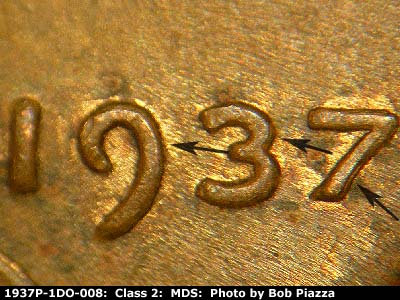 1937 Lincoln cent obverse, CopperCoins die 1937P•1DO•008.