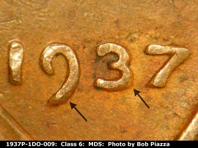 1937 Lincoln cent obverse, CopperCoins die 1937P•1DO•009.