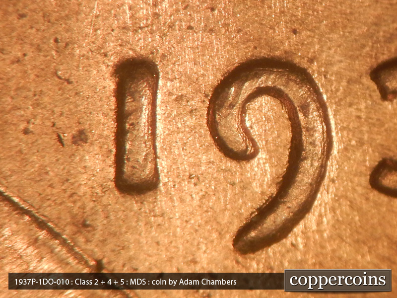 Die-stage B marker on 1937P•1DO•010 (1937 Doubled Die Obverse).