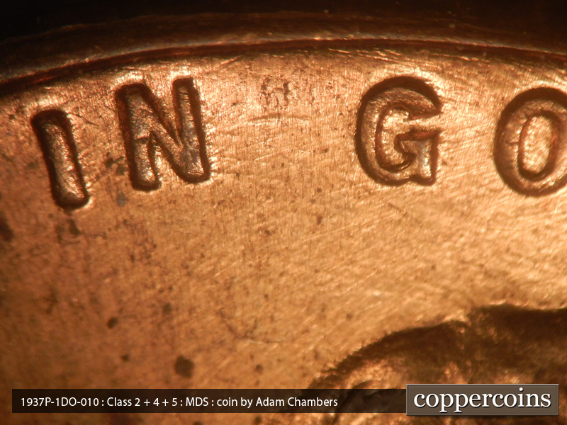 Die-stage B marker on 1937P•1DO•010 (1937 Doubled Die Obverse).