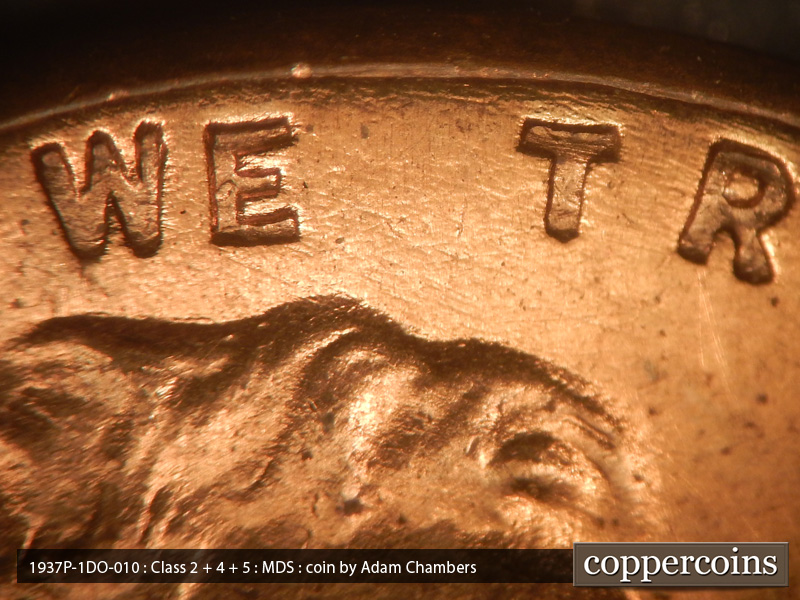Die-stage B marker on 1937P•1DO•010 (1937 Doubled Die Obverse).