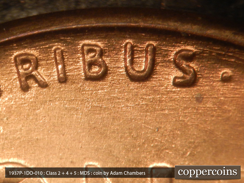 Die-stage B marker on 1937P•1DO•010 (1937 Doubled Die Obverse).