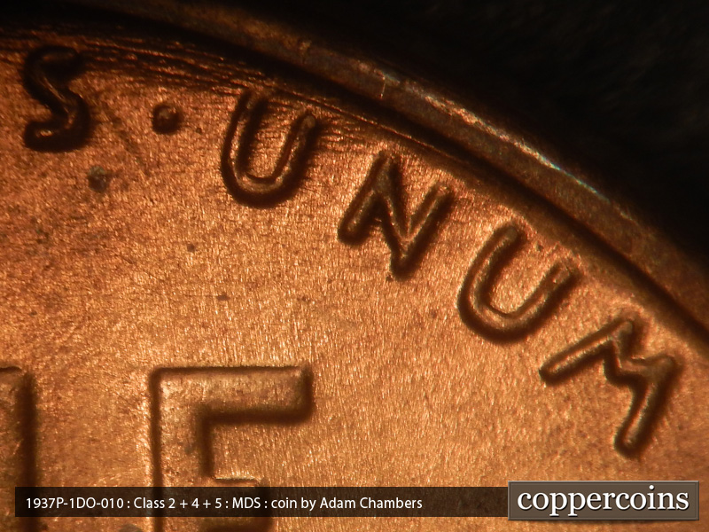 Die-stage B marker on 1937P•1DO•010 (1937 Doubled Die Obverse).