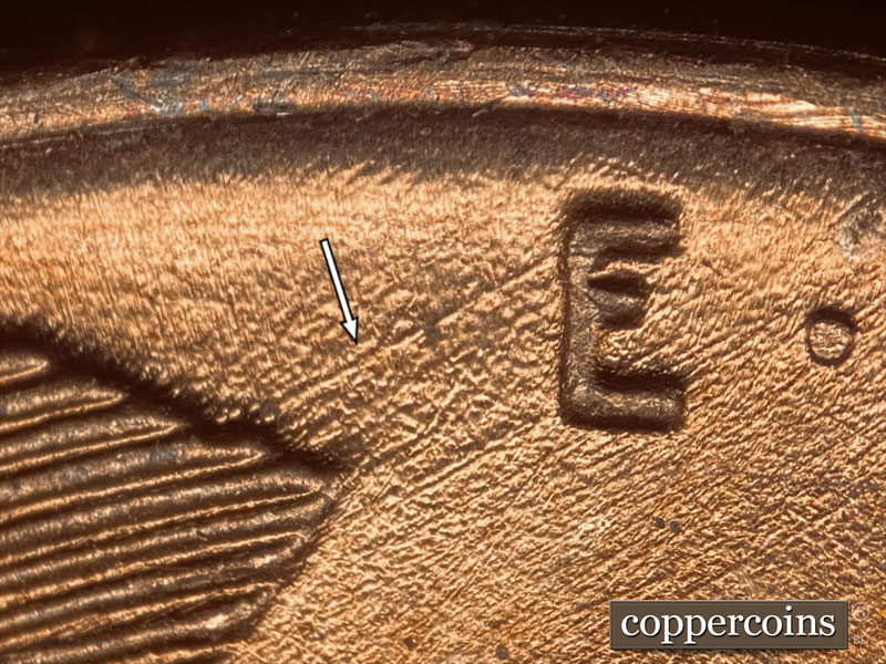 Die-stage B marker on 1937P•1DO•011 (1937 Doubled Die Obverse).