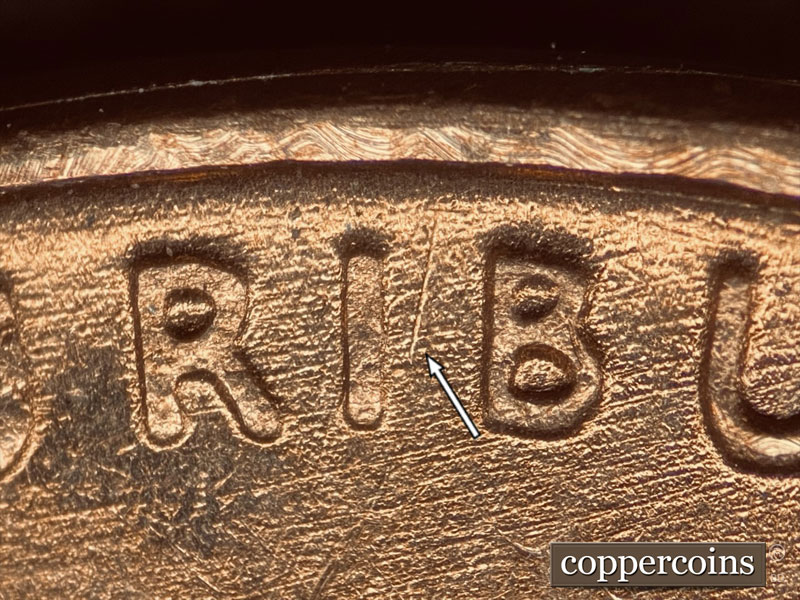 Die-stage B marker on 1937P•1DO•011 (1937 Doubled Die Obverse).