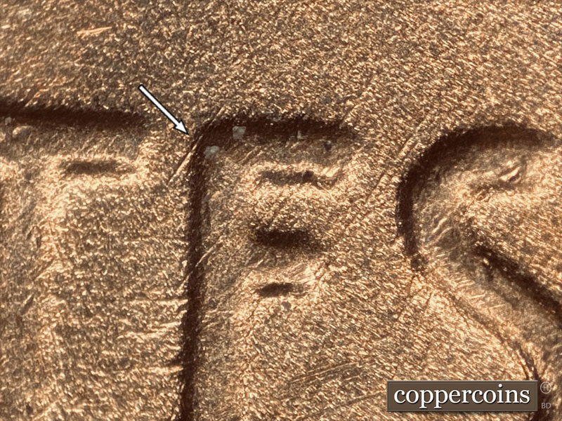 Die-stage B marker on 1937P•1DO•011 (1937 Doubled Die Obverse).