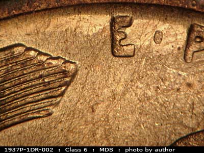 1937 Lincoln cent obverse, CopperCoins die 1937P•1DR•002.