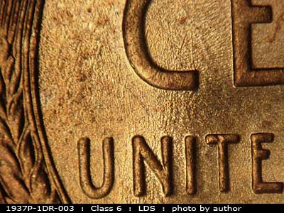 Die-stage C marker on 1937P•1DR•003 (1937 Doubled Die Reverse).