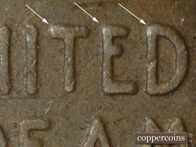 Die-stage C marker on 1937P•1DR•006 (1937 Doubled Die Reverse).