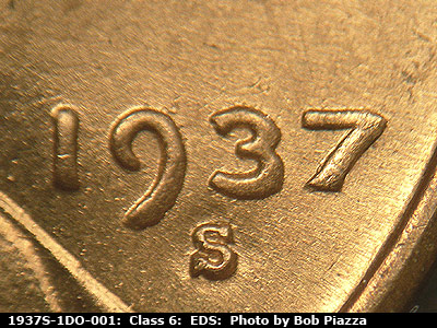 Die-stage A marker on 1937S•1DO•001 (1937 Doubled Die Obverse).