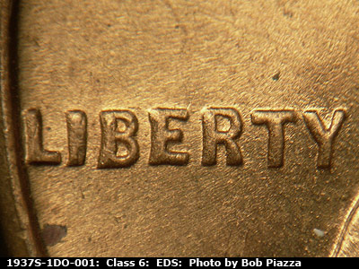 Die-stage A marker on 1937S•1DO•001 (1937 Doubled Die Obverse).