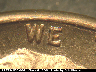 Die-stage A marker on 1937S•1DO•001 (1937 Doubled Die Obverse).