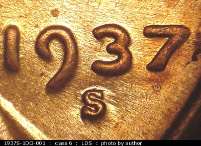 Die-stage C marker on 1937S•1DO•001 (1937 Doubled Die Obverse).