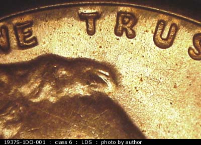 Die-stage C marker on 1937S•1DO•001 (1937 Doubled Die Obverse).