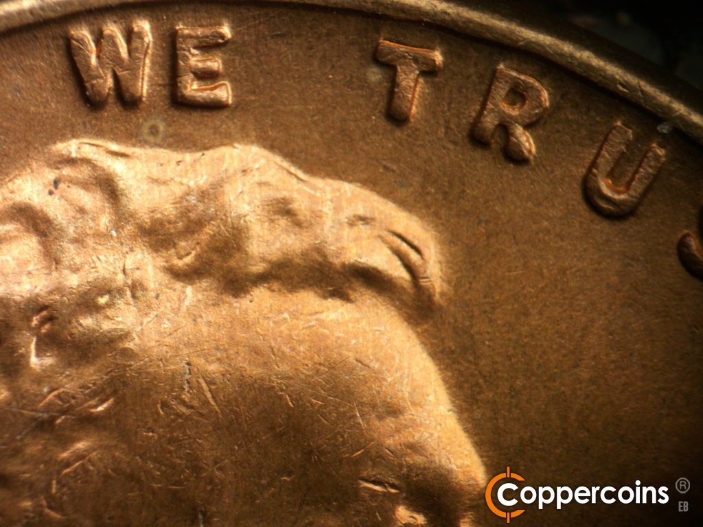 Die-stage B marker on 1937S•1DO•002 showing Extra thickness on WE TRUST.