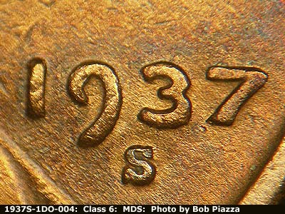 1937 Lincoln cent obverse, CopperCoins die 1937S•1DO•004.