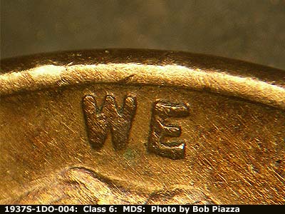 Die-stage B marker on 1937S•1DO•004 (1937 Doubled Die Obverse).