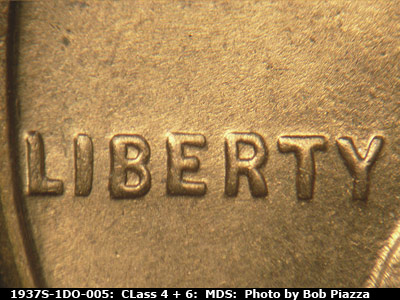 Die-stage B marker on 1937S•1DO•005 (1937 Doubled Die Obverse).