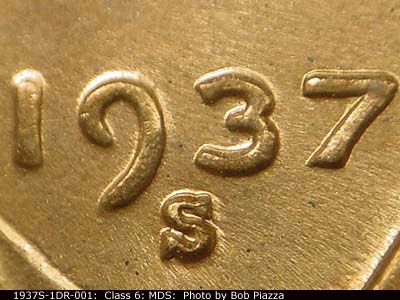 1937 Lincoln cent obverse, CopperCoins die 1937S•1DR•001.