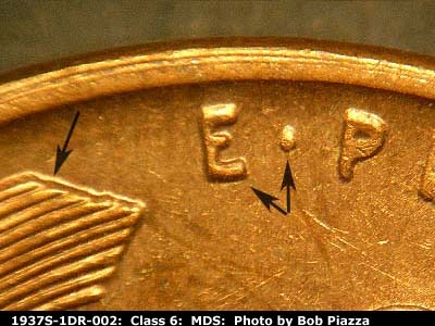1937 Lincoln cent obverse, CopperCoins die 1937S•1DR•002.
