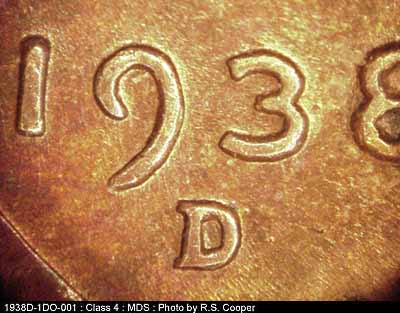 1938 Lincoln cent obverse, CopperCoins die 1938D•1DO•001.