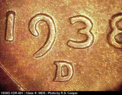 1938 Lincoln cent obverse, CopperCoins die 1938D•1DR•001.