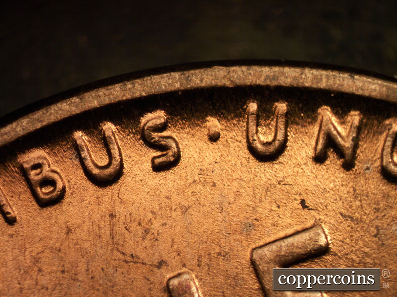 Die-stage C marker on 1938D•1DR•002 (1938 Doubled Die Reverse).